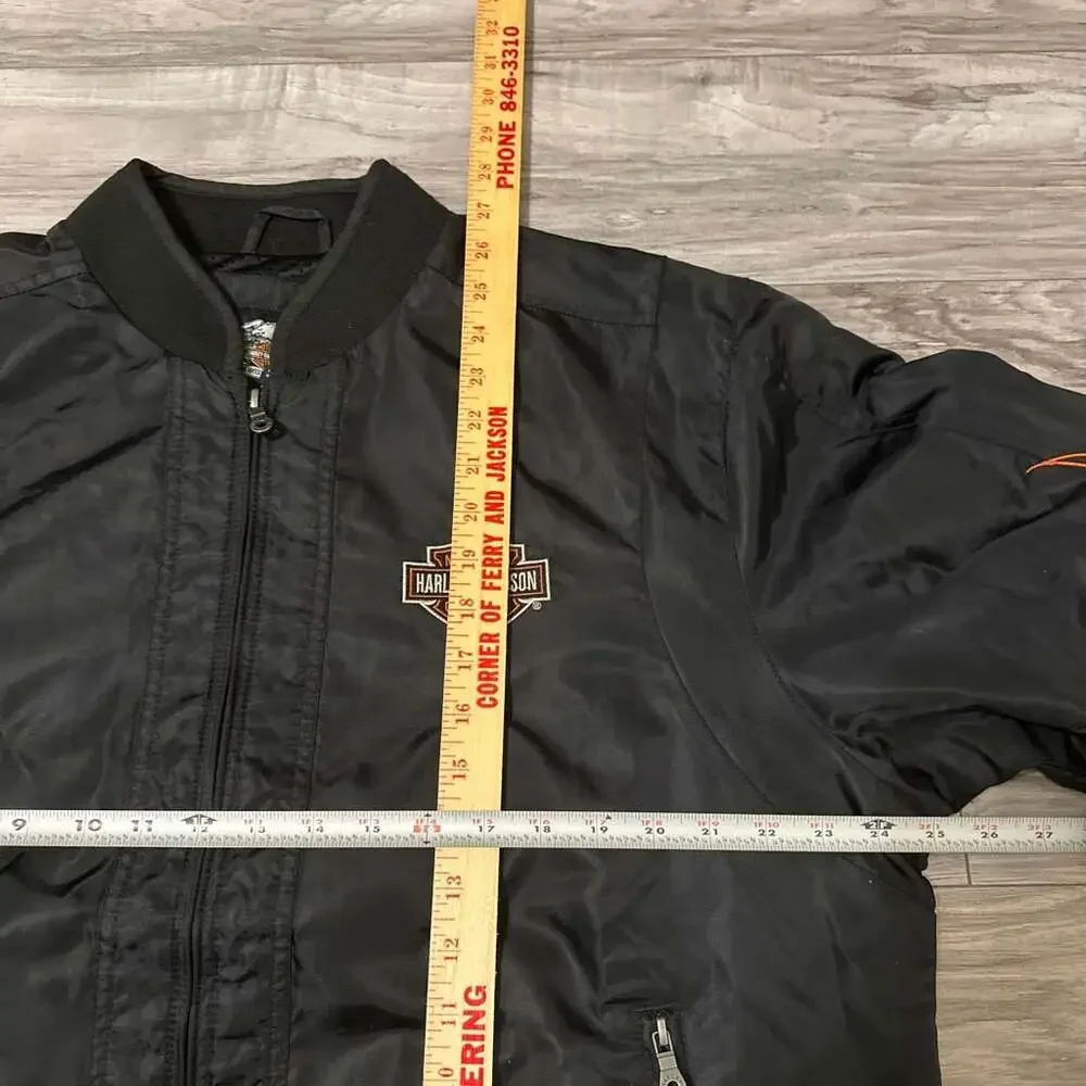 Harley-Davidson Genuine MotorClothes Black Nylon Flame Bomber Jacket Size L